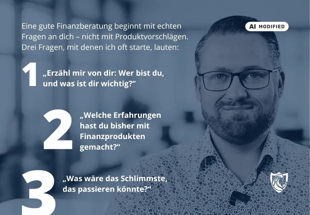 Sven Stopka neben 3 Fragen guter Finanzberatung