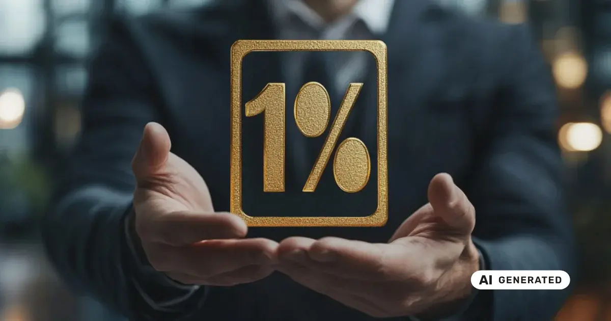 Geschäftsmann hält ein goldenes 1%-Zeichen in seinen Händen