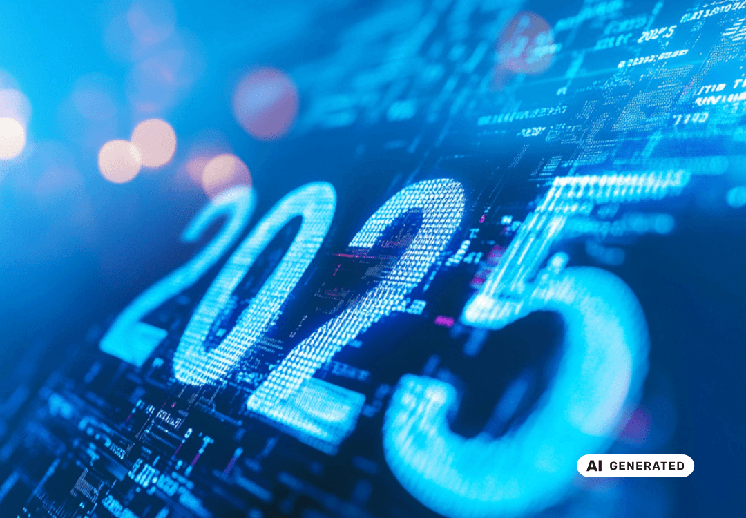 Zahl 2025, eingebettet in einen digitalen Hintergrund mit Finanzdaten