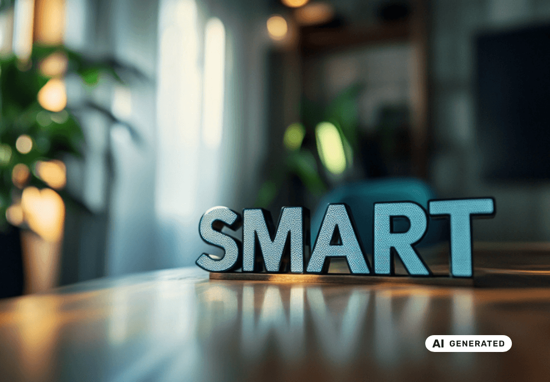 Dekorative Buchstaben formen das Wort SMART auf einem Tisch