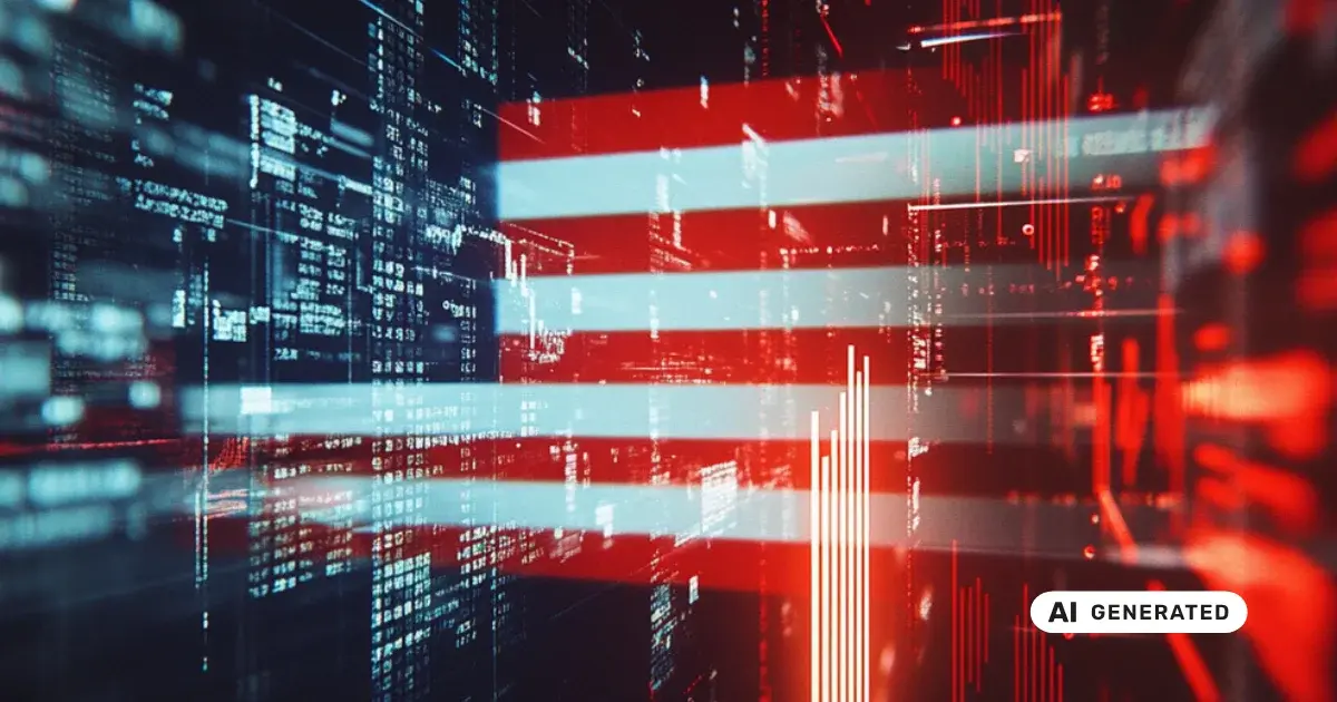 Digitale Darstellung der US-Flagge mit Finanzdaten im Hintergrund