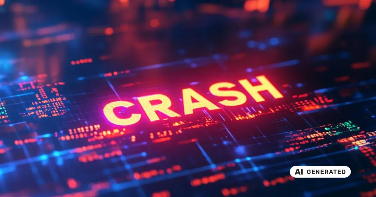 Leuchtender Schriftzug CRASH auf einem digitalen Finanzdaten-Hintergrund