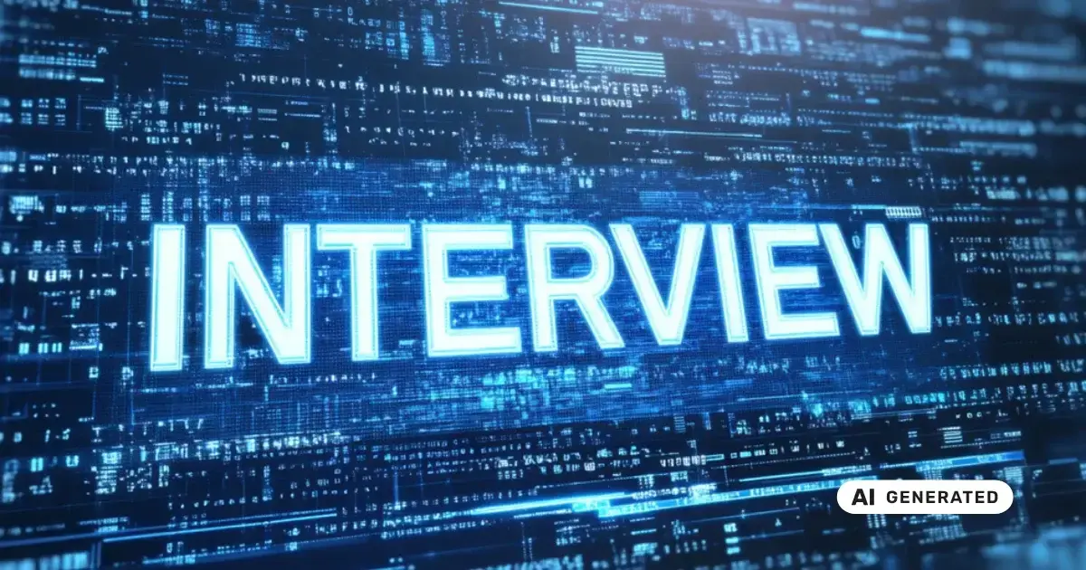 Leuchtendes Wort „INTERVIEW“ vor digitalem Datenhintergrund