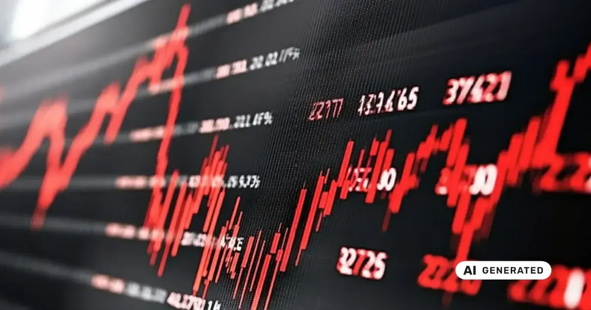 Rote fallende Börsenkurse auf einem digitalen Chart, symbolisieren eine Finanzkrise
