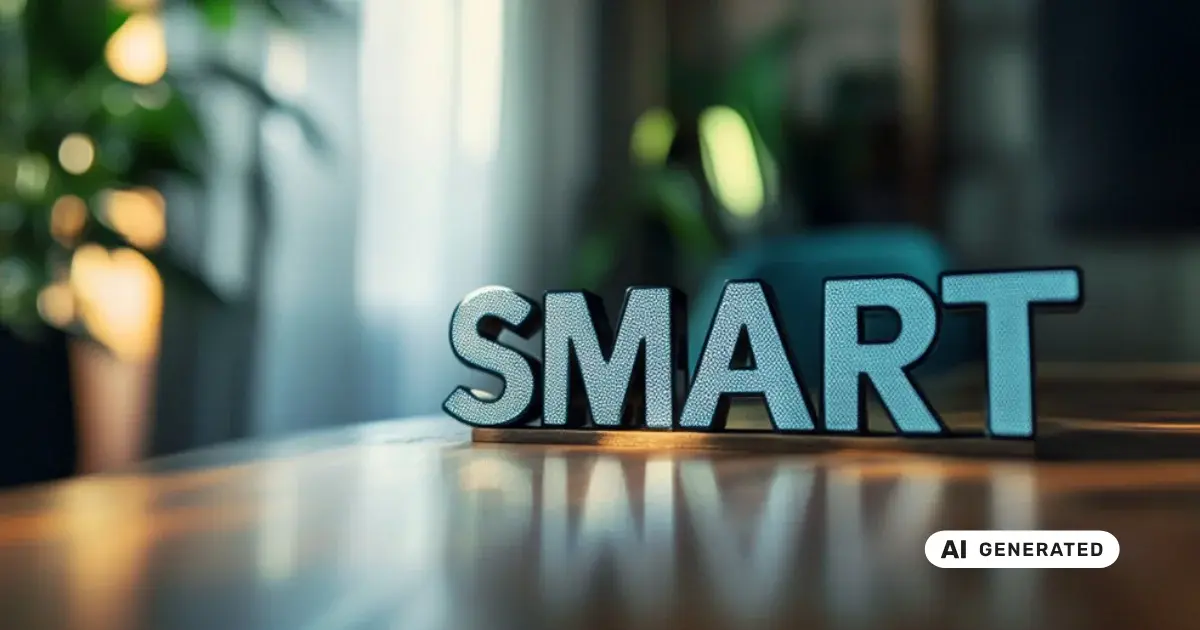 Dekorative Buchstaben formen das Wort SMART auf einem Tisch