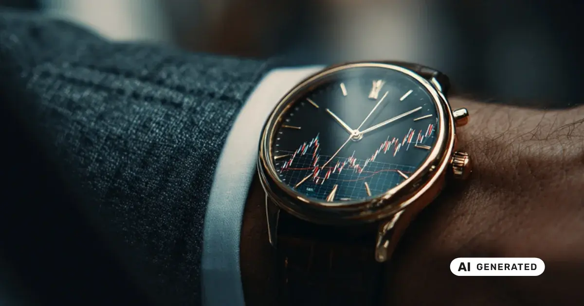 Armbanduhr mit Börsenchart auf dem Zifferblatt