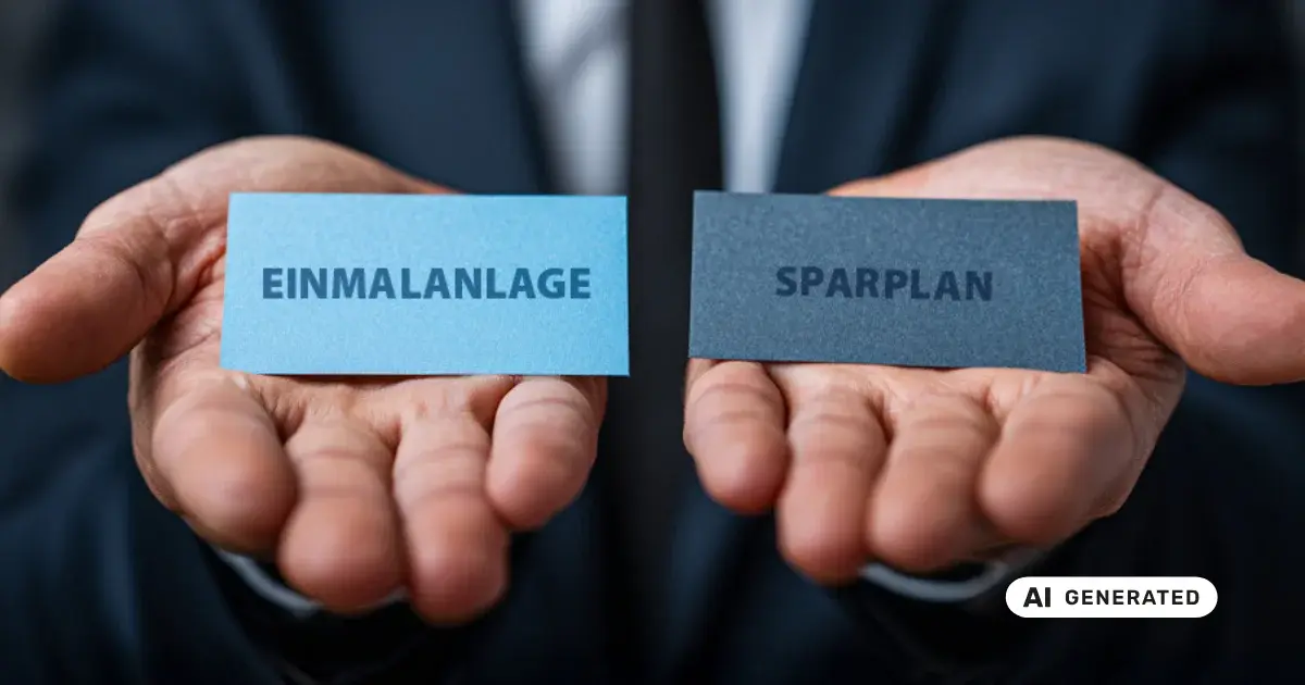 Mann hält zwei Karten in den Händen, Einmalanlage und Sparplan