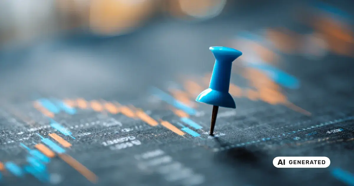 Blaue Pinnnadel steckt auf einem Finanzdiagramm