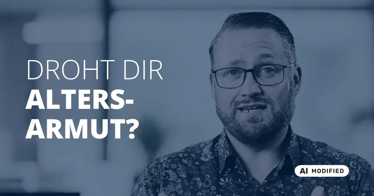 Sven Stopka neben Schriftzug „Droht dir Altersarmut“ zum Thema Altersvorsorge
