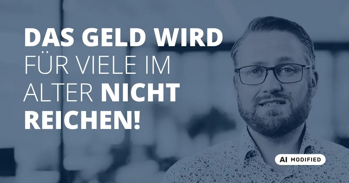 Sven Stopka neben Schriftzug „Das Geld wird für viele im Alter nicht reichen“ zum Thema Altersvorsorge