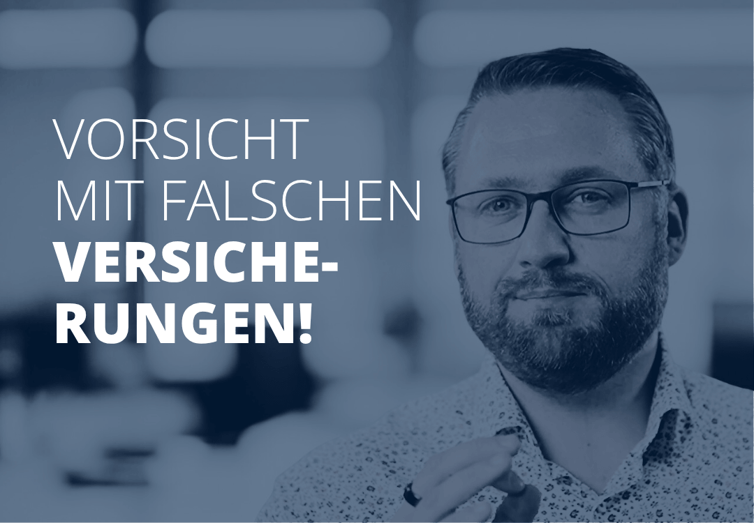 Sven Stopka neben Schriftzug „Vorsicht mit falschen Versicherungen“ zum Thema Vermögensaufbau