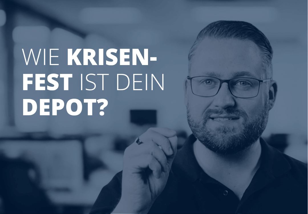 Sven Stopka neben Schriftzug „Wie krisenfest ist dein Depot“ zum Thema Börse