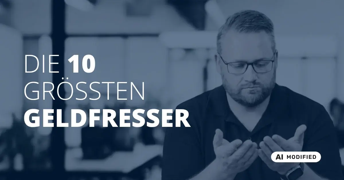 Sven Stopka neben Schriftzug „Die 10 größten Geldfresser“ zum Thema Finanzen