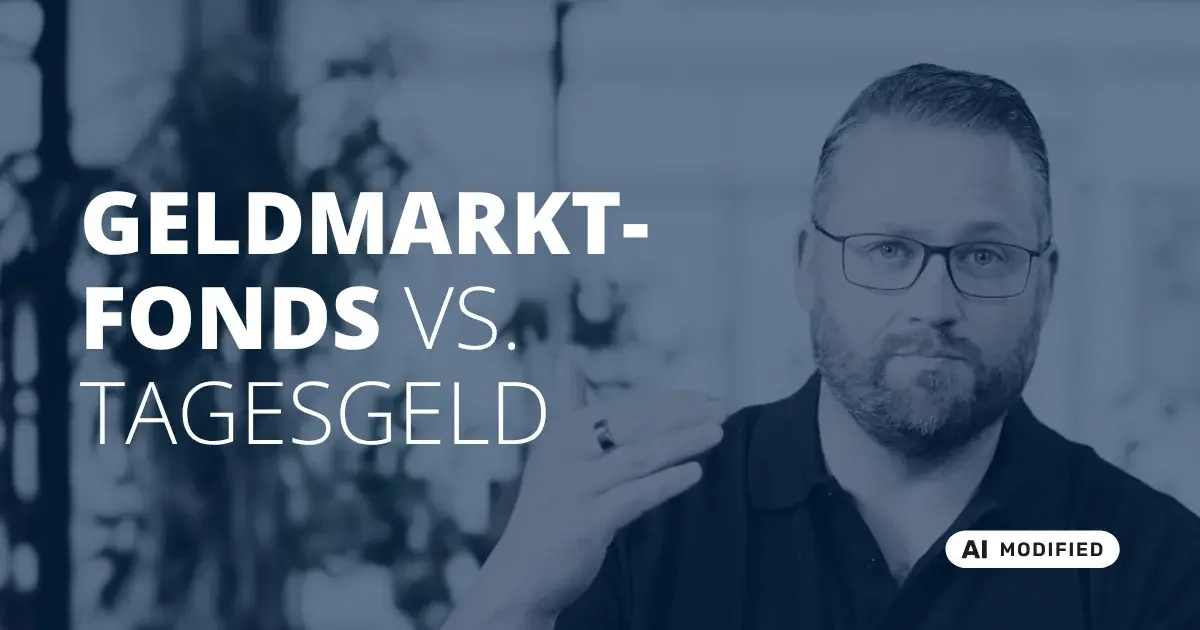 Sven Stopka neben Schriftzug „Geldmarktfonds vs. Tagesgeld“ zum Thema Geldanlage