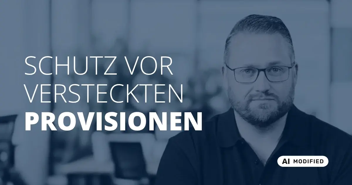 Sven Stopka neben Schriftzug „Schutz vor versteckten Provisionen“ zum Thema Honorarberatung