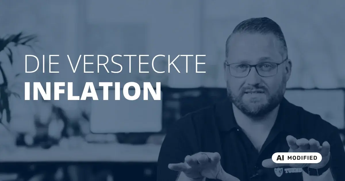 Sven Stopka neben Schriftzug „Die versteckte Inflation“ zum Thema Geldanlage