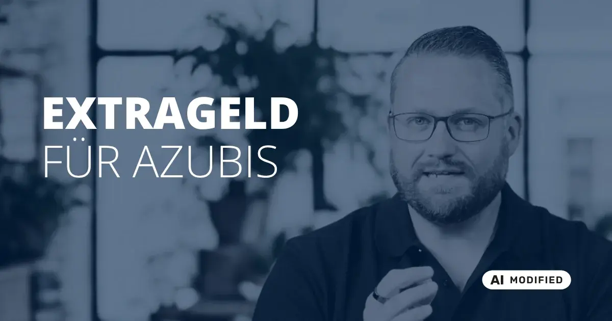 Sven Stopka neben Schriftzug „Extrageld für Azubis“ zum Thema Vermögenswirksame Leistungen