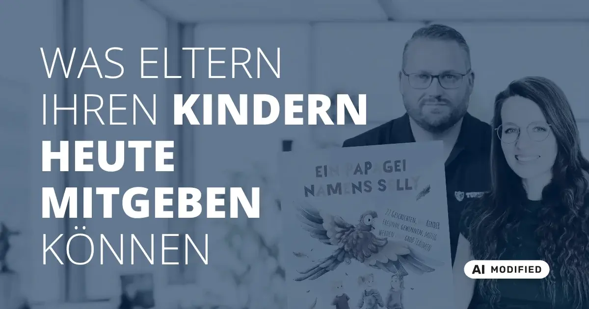 Sven Stopka neben Schriftzug „Was Eltern ihren Kindern heute mitgeben können“ zum Thema Finanzbildung